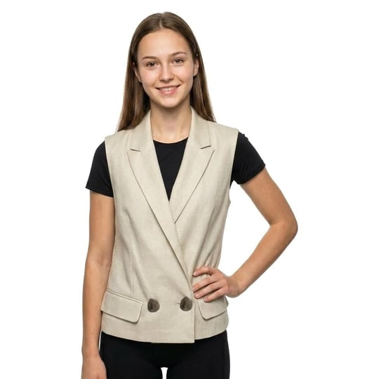 Armani Exchange Armani Exchange Kadın Çift Düğmeli Cep Detaylı Keten Bej Yelek XW001770 AF21530-U6275