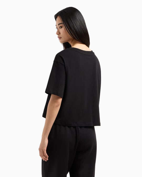 ARMANI EXCHANGE Armani Exchange Kadın Normal Kalıp Yapay Elmas İşlemeli %100 Pamuklu Crop Siyah T-Shirt XW000102 AF10359-UC001