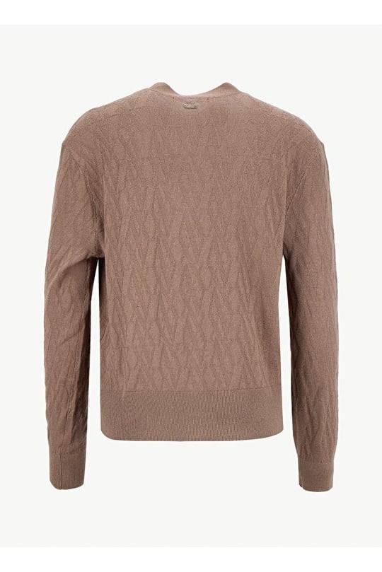 Armani Exchange Armani Exchange Kadın Normal Kalıp V Yaka AX Logo Detaylı Uzun Kollu Kahverengi Hırka XW001315 AF16619-F1039