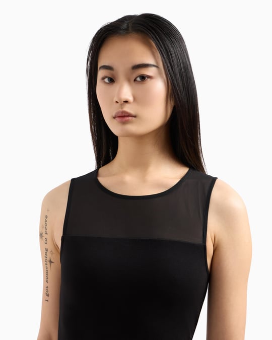 ARMANI EXCHANGE Armani Exchange Kadın Yuvarlak Yakalı Kolsuz Kısa Siyah Elbise XW000943 AF13729-UC001
