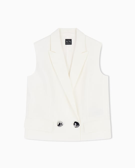 Armani Exchange Armani Exchange Kadın Çift Düğmeli Cep Detaylı Keten Beyaz Yelek XW001770 AF21530-U0002