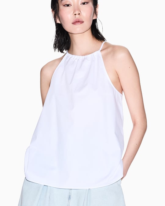 ARMANI EXCHANGE Armani Exchange Kadın İp Askılı Büzgülü Yaka Geniş Kesim Rahat Beyaz Bluz XW000195 AF12812-U0002
