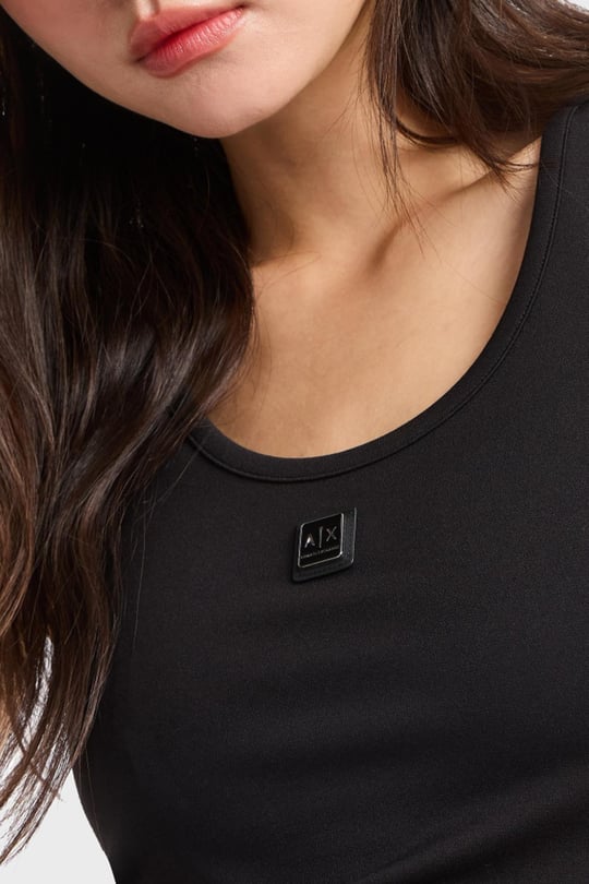 ARMANI EXCHANGE Armani Exchange Kadın Yuvarlak Yaka Kolsuz Dar Kesim Düz Siyah Bluz XW000090 AF10805-UC001
