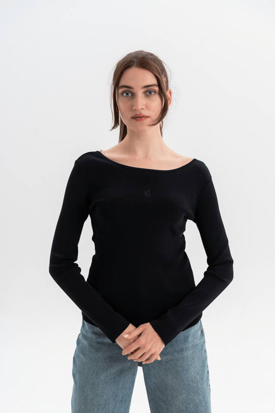 Armani Exchange Armani Exchange Kadın Dar Kalıp Nervürlü Yuvarlak Yakalı Uzun Kollu Siyah Kazak XW001447 AF10352-UC001