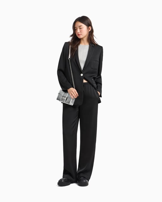 ARMANI EXCHANGE Armani Exchange Kadın Geniş Paça Bağlamalı Lastikli Bel Düz Rahat Kesim Siyah Pantolon XW000143 AF10840-UC001