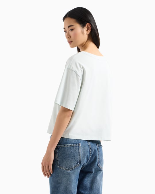 ARMANI EXCHANGE Armani Exchange Kadın Normal Kalıp Yapay Elmas İşlemeli %100 Pamuklu Crop Ekru T-Shirt XW000102 AF10359-U9093