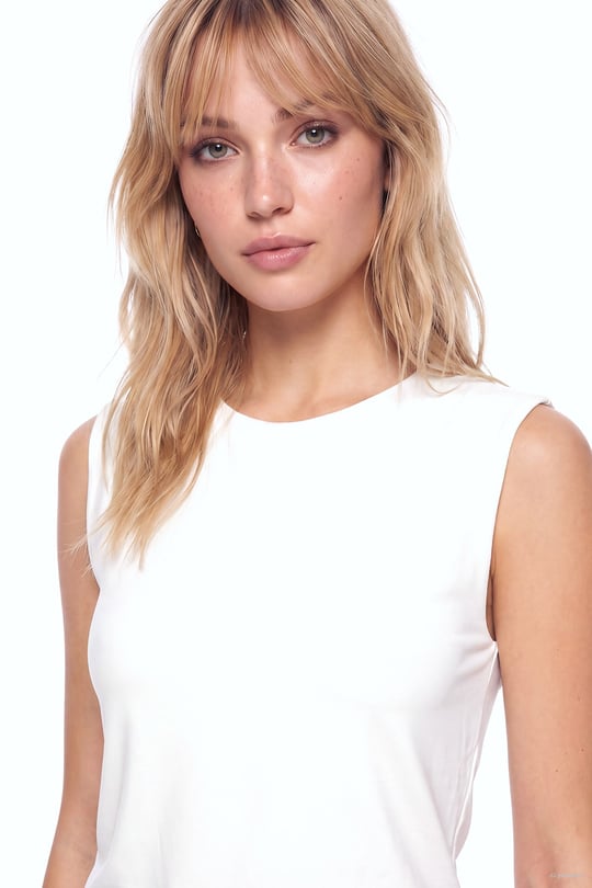Armani Exchange Armani Exchange Kadın Normal Kalıp Kolsuz Dokuma Kumaş Ekru T-Shirt XW002361 AF14668-U1003