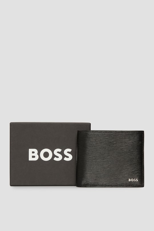 BOSS  BOSS Erkek %100 Dokulu Deri Dış Yüzey Ana Para Bölmeli Metalik Logolu Siyah Kartlık 50548824-001
