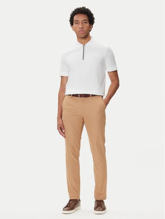 BOSS  BOSS Erkek %100 Merserize Pamuklu Normal Kalıp Kısa Kollu Yarım Fermuarlı Beyaz Polo Yaka T-Shirt 50543880-100