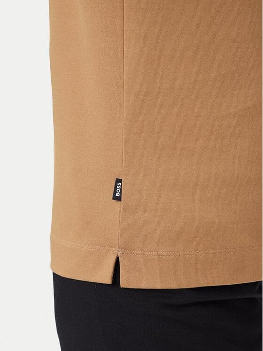 BOSS  BOSS Erkek %100 Merserize Pamuklu Normal Kalıp Kısa Kollu Yarım Fermuarlı Bej Polo Yaka T-Shirt 50543880-260