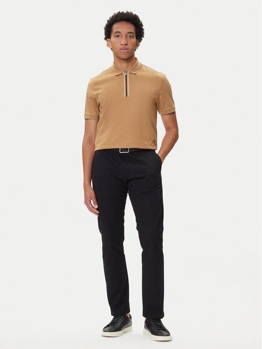 BOSS  BOSS Erkek %100 Merserize Pamuklu Normal Kalıp Kısa Kollu Yarım Fermuarlı Bej Polo Yaka T-Shirt 50543880-260