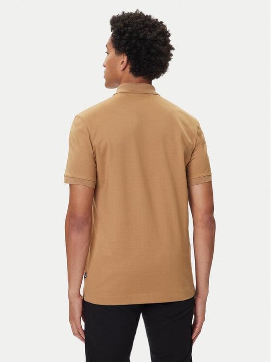 BOSS  BOSS Erkek %100 Merserize Pamuklu Normal Kalıp Kısa Kollu Yarım Fermuarlı Bej Polo Yaka T-Shirt 50543880-260