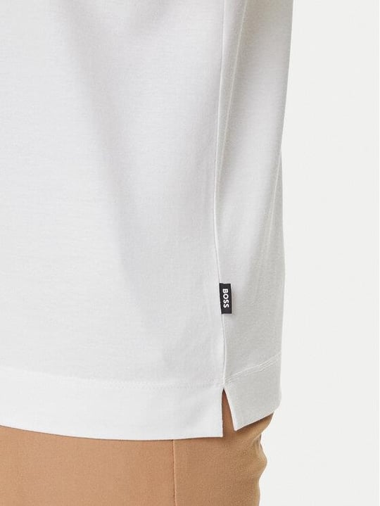 BOSS  BOSS Erkek %100 Merserize Pamuklu Normal Kalıp Kısa Kollu Yarım Fermuarlı Beyaz Polo Yaka T-Shirt 50543880-100