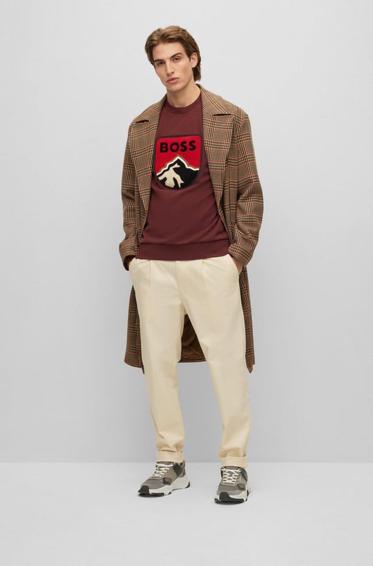 BOSS BOSS Erkek %100 Pamuk Oversize Bordo Sweatshirt 50476984-604