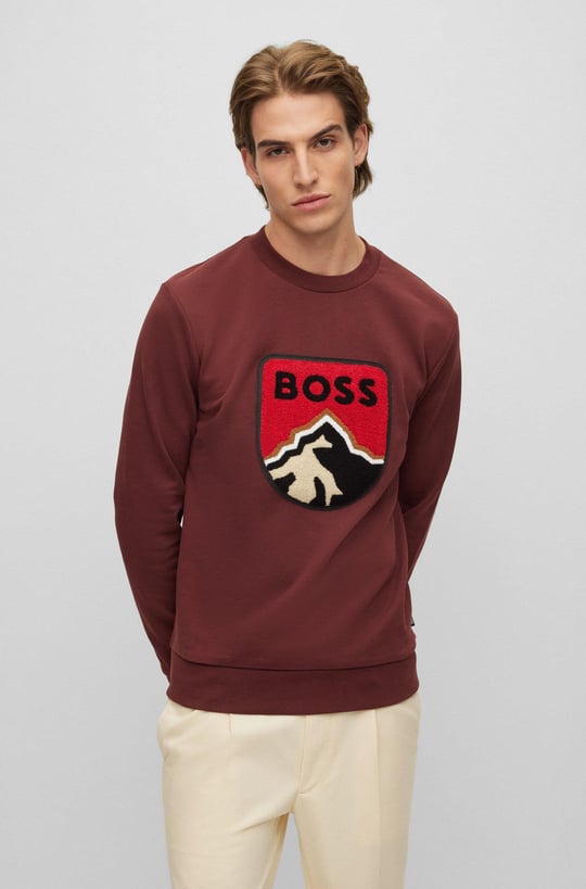 BOSS BOSS Erkek %100 Pamuk Oversize Bordo Sweatshirt 50476984-604