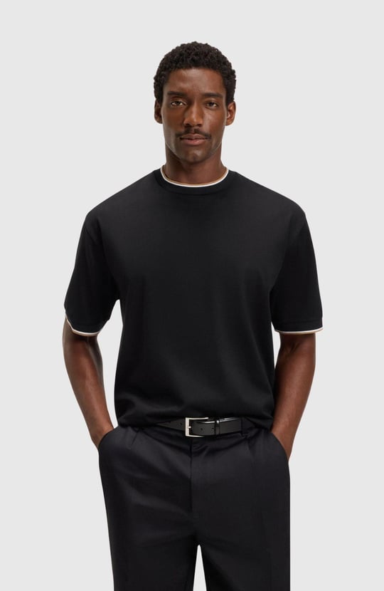 BOSS  BOSS Erkek %100 Pamuk Rahat Kalıp Yuvarlak Yakalı Kısa Kollu Siyah T-Shirt 50548012-001