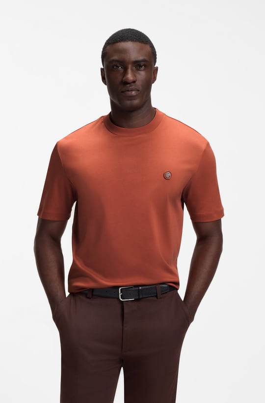 BOSS  BOSS Erkek %100 Pamuklu Yuvarlak Yakalı Kısa Kollu Turuncu T-Shirt 50555844-608