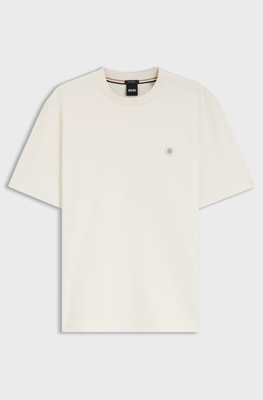 BOSS  BOSS Erkek %100 Pamuklu Yuvarlak Yakalı Kısa Kollu Ekru T-Shirt 50555844-118