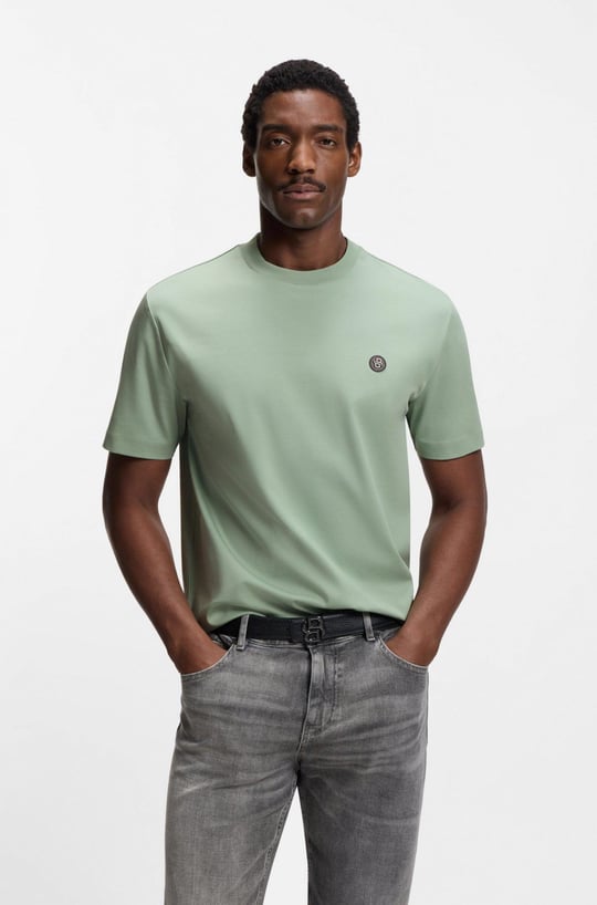 BOSS  BOSS Erkek %100 Pamuklu Yuvarlak Yakalı Kısa Kollu Açık Yeşil T-Shirt 50555844-373