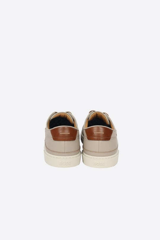 BOSS  BOSS Erkek Bağcıkları Marka Logolu Düz Deri Rahat Taban Bej Sneaker 50566802-260
