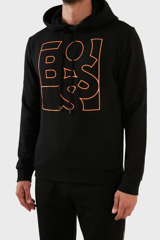 BOSS BOSS Erkek Baskılı Regular Fit Kapşonlu Siyah Sweatshirt 50477519-001