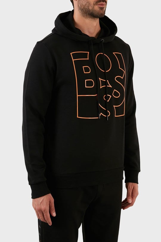 BOSS BOSS Erkek Baskılı Regular Fit Kapşonlu Siyah Sweatshirt 50477519-001