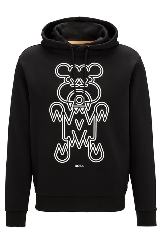 BOSS BOSS Erkek Baskılı Regular Fit Kapşonlu Siyah-Beyaz Sweatshirt 50477519-002