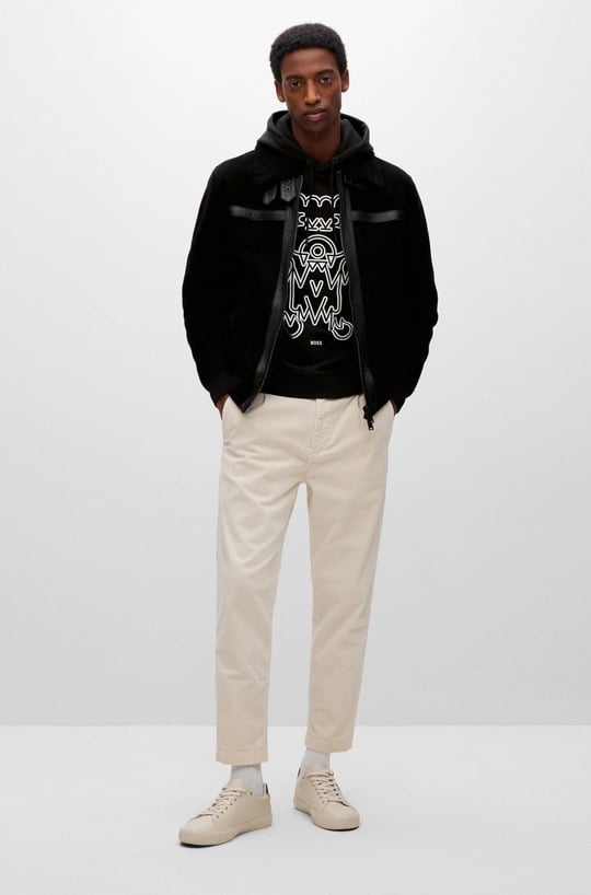 BOSS BOSS Erkek Baskılı Regular Fit Kapşonlu Siyah-Beyaz Sweatshirt 50477519-002
