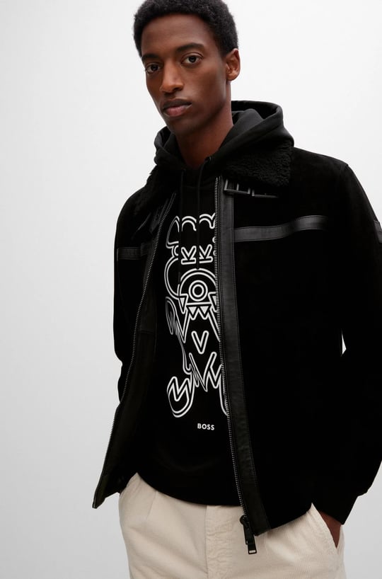 BOSS BOSS Erkek Baskılı Regular Fit Kapşonlu Siyah-Beyaz Sweatshirt 50477519-002