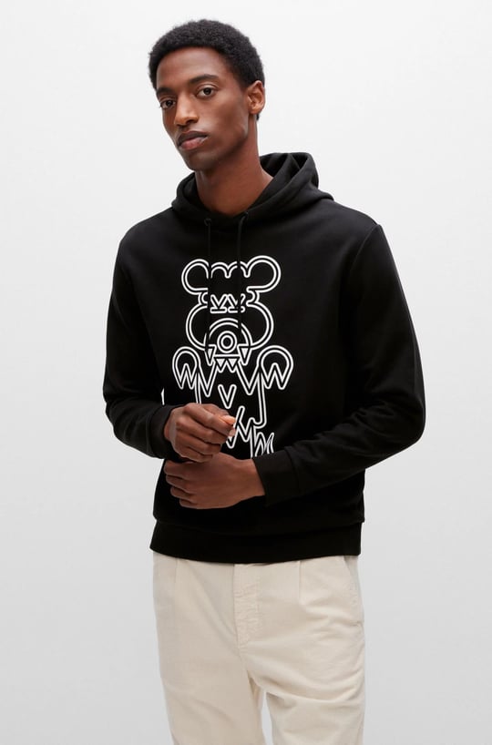 BOSS BOSS Erkek Baskılı Regular Fit Kapşonlu Siyah-Beyaz Sweatshirt 50477519-002