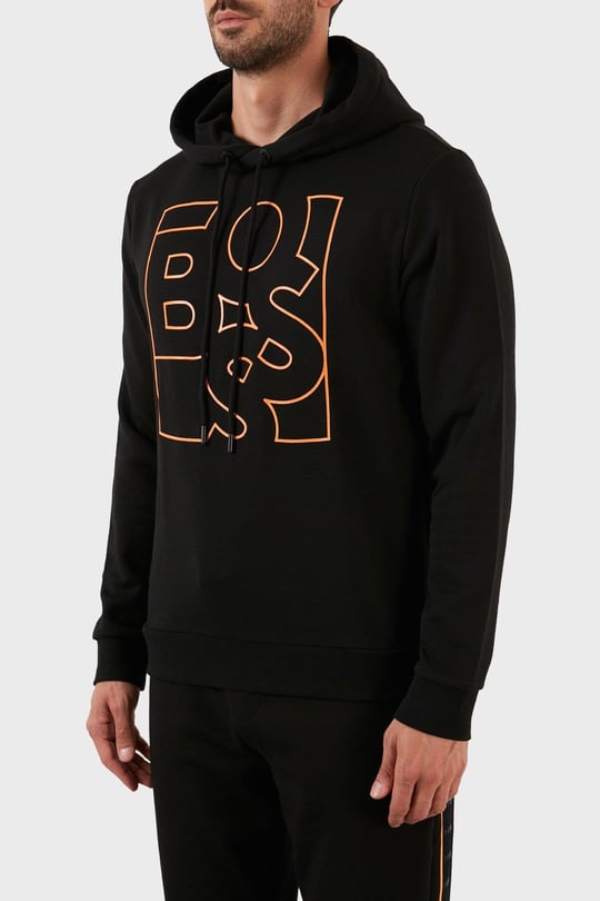 BOSS BOSS Erkek Baskılı Regular Fit Kapşonlu Siyah Sweatshirt 50477519-001