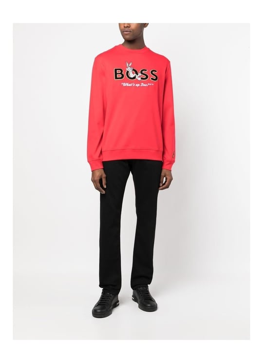 BOSS BOSS Erkek Baskılı Regular Fit Pamuklu Kırmızı Sweatshirt 50486310-623