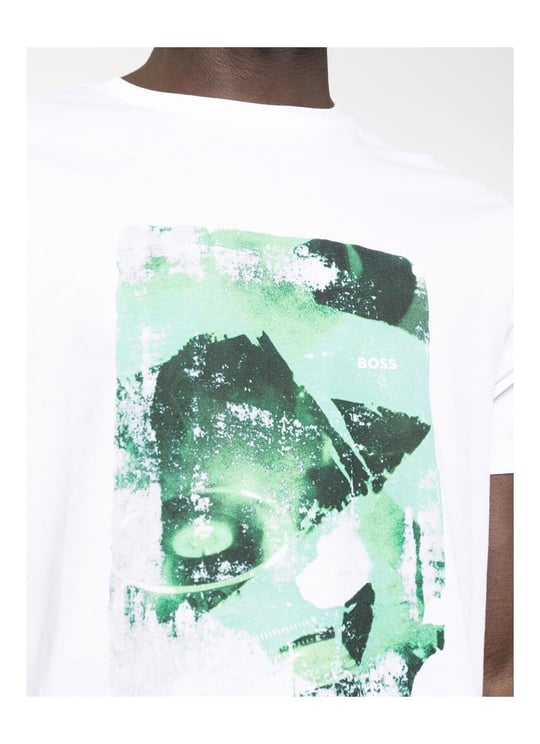 BOSS BOSS Erkek Baskılı Regular Fit Pamuklu Beyaz T-Shirt 50485165-100