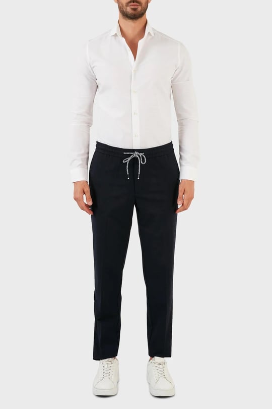 BOSS BOSS Erkek Beli Lastikli Bağcıklı Düz Paça Lacivert Eşofman Altı 50477534-404