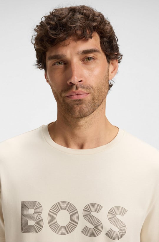 BOSS  BOSS Erkek Bisiklet Yaka Dar Kesim Kısa Kol Pamuklu Bej T-Shirt 50543796-131