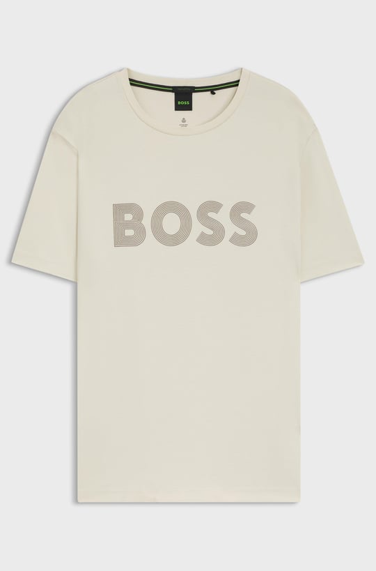 BOSS  BOSS Erkek Bisiklet Yaka Dar Kesim Kısa Kol Pamuklu Bej T-Shirt 50543796-131