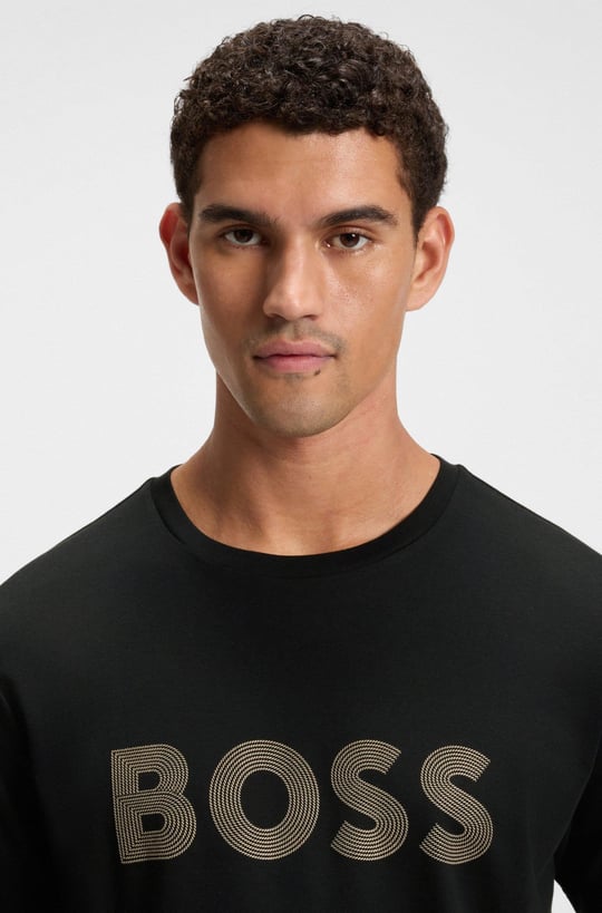 BOSS  BOSS Erkek Bisiklet Yaka Dar Kesim Kısa Kol Pamuklu Siyah T-Shirt 50543796-001