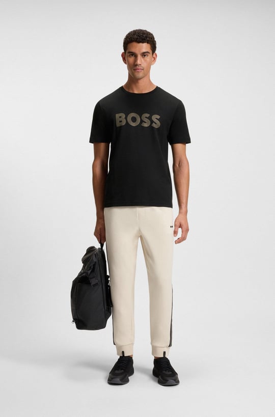 BOSS  BOSS Erkek Bisiklet Yaka Dar Kesim Kısa Kol Pamuklu Siyah T-Shirt 50543796-001
