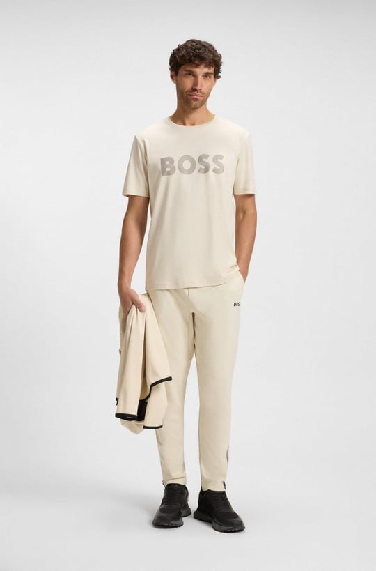 BOSS  BOSS Erkek Bisiklet Yaka Dar Kesim Kısa Kol Pamuklu Bej T-Shirt 50543796-131