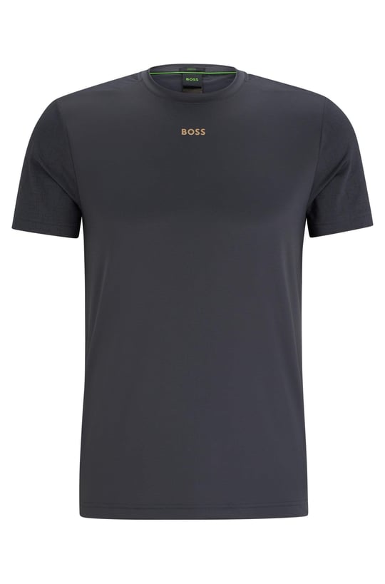 BOSS BOSS Erkek Bisiklet Yaka Logolu Düz Koyu Gri Gri T-Shirt 50494735-027