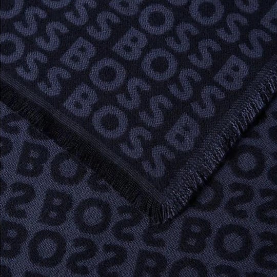 BOSS  BOSS Erkek Çift Taraflı Monogram Logolu Lacivert Fular 50518661-404