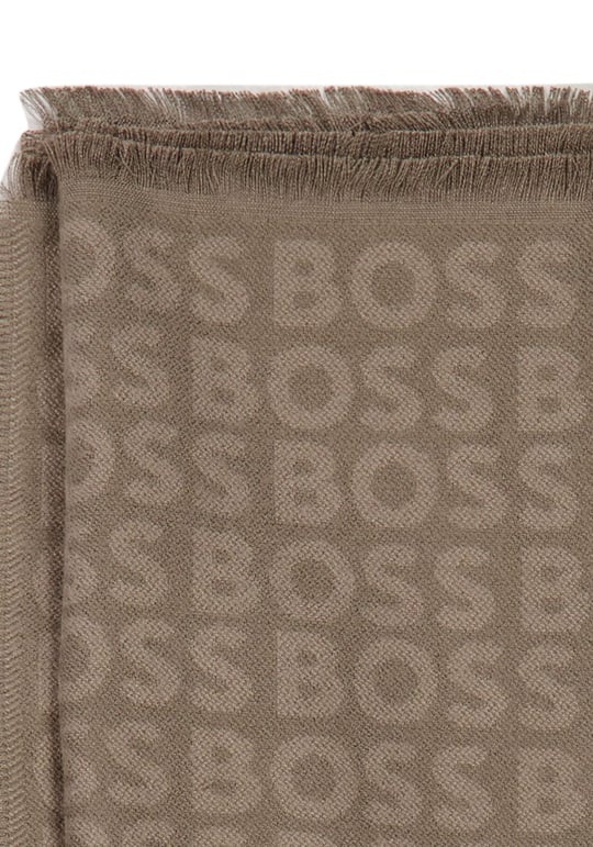 BOSS  BOSS Erkek Çift Taraflı Monogram Logolu Kahverengi1 Atkı 50518661-248