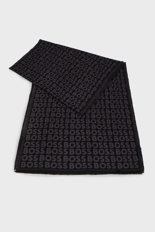BOSS  BOSS Erkek Çift Taraflı Monogram Logolu Siyah Şal & Eşarp & Fular 50518661-001