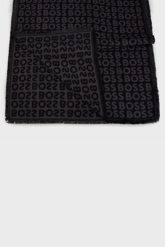 BOSS  BOSS Erkek Çift Taraflı Monogram Logolu Siyah Şal & Eşarp & Fular 50518661-001