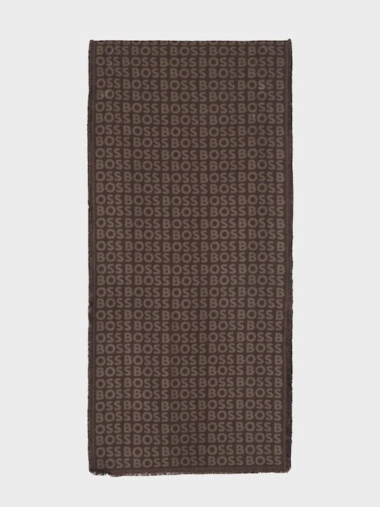 BOSS  BOSS Erkek Çift Taraflı Monogram Logolu Kahverengi Atkı 50518661-209