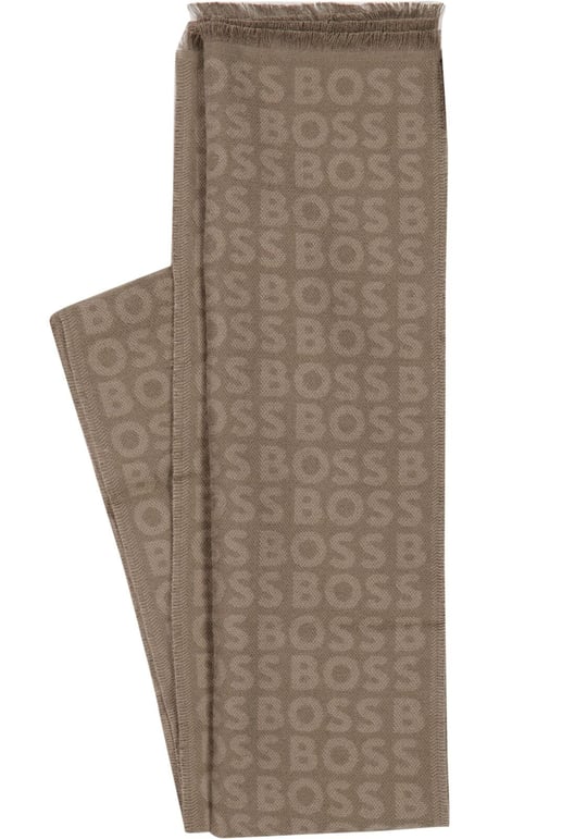 BOSS  BOSS Erkek Çift Taraflı Monogram Logolu Kahverengi1 Atkı 50518661-248