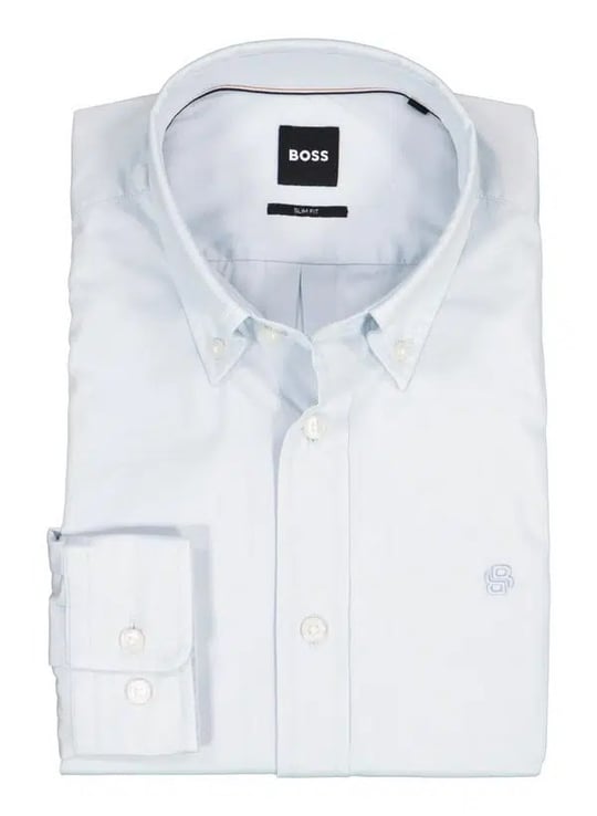 BOSS  BOSS Erkek Dar Kalıp Yumuşak Dokulu Pamuk Poplin Kumaşlı Logo Kabartmalı Uzun Kollu Açık Mavi Gömlek 50567016-499