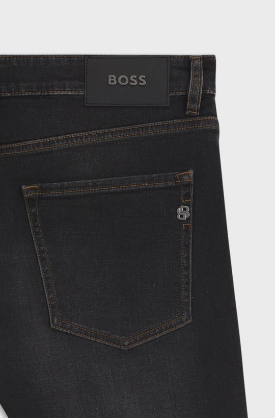 BOSS  BOSS Erkek Dar Kesim Düz Paça Esnek Pamuklu Denim Siyah Jeans 50564384-009