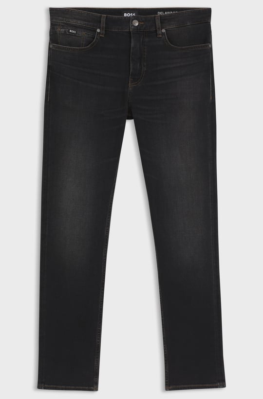 BOSS  BOSS Erkek Dar Kesim Düz Paça Esnek Pamuklu Denim Siyah Jeans 50564384-009