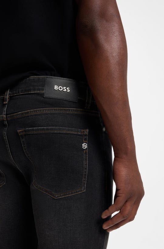 BOSS  BOSS Erkek Dar Kesim Düz Paça Esnek Pamuklu Denim Siyah Jeans 50564384-009